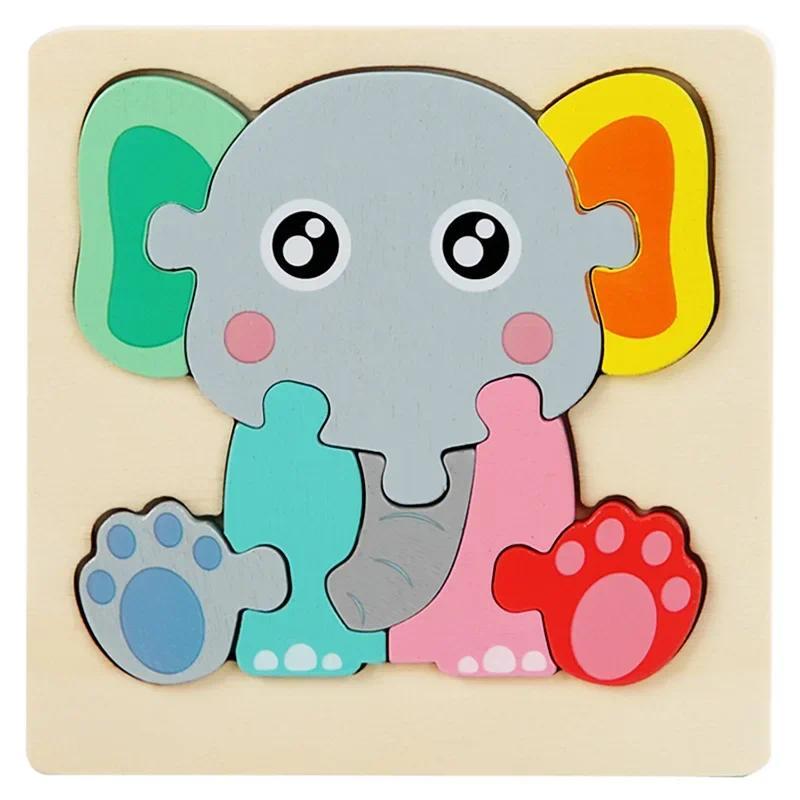 Baby Wooden Toys 3D Puzzle Cartoon Animal Intelligence Cognitive ...