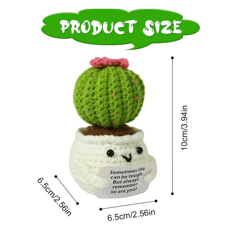 Cactus Design Crochet Ornament, 1 Count Mini Creative Handmade Knitted Cactus Toy with Positive Card, Decorative Flower for Home Office Dormitory School Living Room Desktop 1
