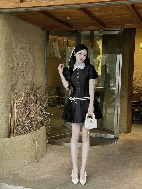 Đầm dạ Text phối cổ sơ mi dáng váy đuôi cá xếp ly cực xinh cho nữ KEELIN BEAUTY N202 5