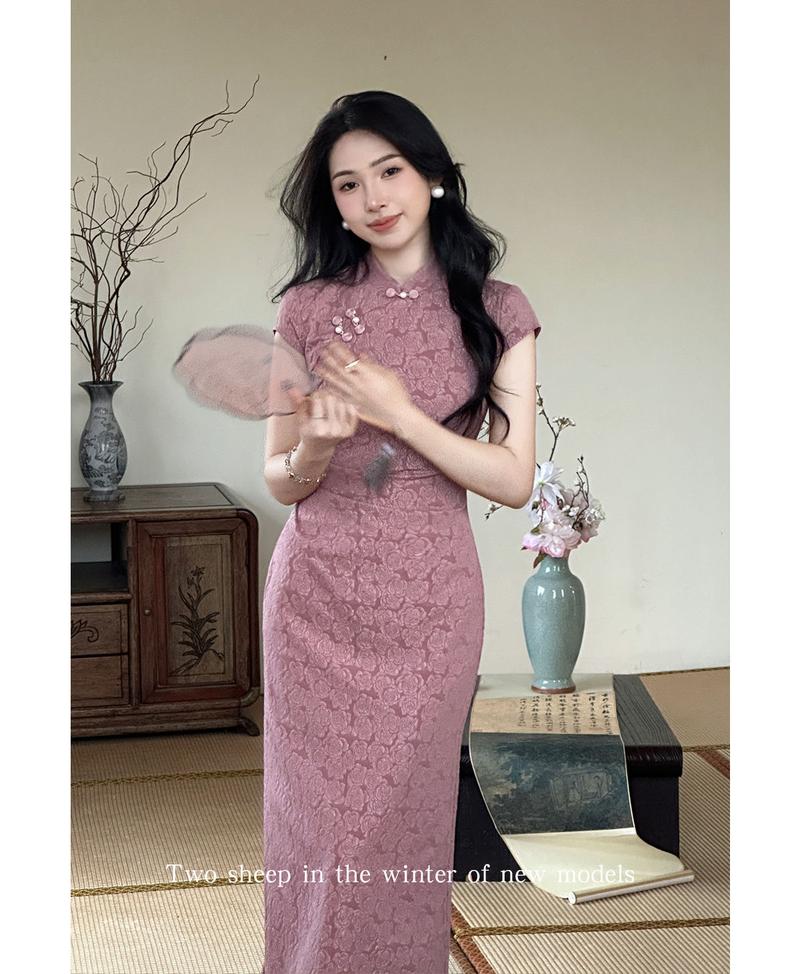 Product Introduction of Sườn Xám Hoa Hồng Trung Quốc Phong Cách Quốc Gia, Váy Dài Vừa Vặn Cao Cấp Váy Jacquard, Thích Hợp Cho Mùa Xuân Và Mùa Hè 2024 Nữ Women Dress 9