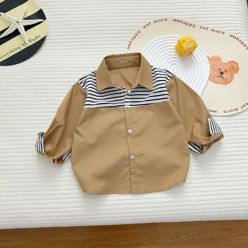 Áo Sơ Mi Phối Kẻ BUN.BON KIDS, Áo Sơ Mi Bé Trai Mặc Đi Học, Đi Chơi, Chất Thô Bóng Cho Bé Từ 12-30Kg 5