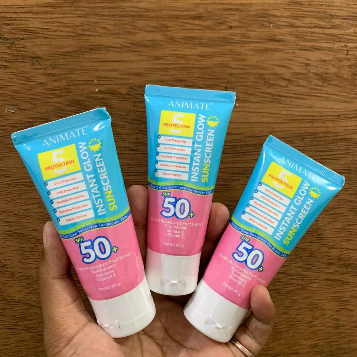 Animate Instant Glow Sunscreen 5 Protection SPF 50 60gr - Tabir Surya Hybrid 5 Perlindungan Kulit - Wajah, Sunblock, Mencerahkan Facial