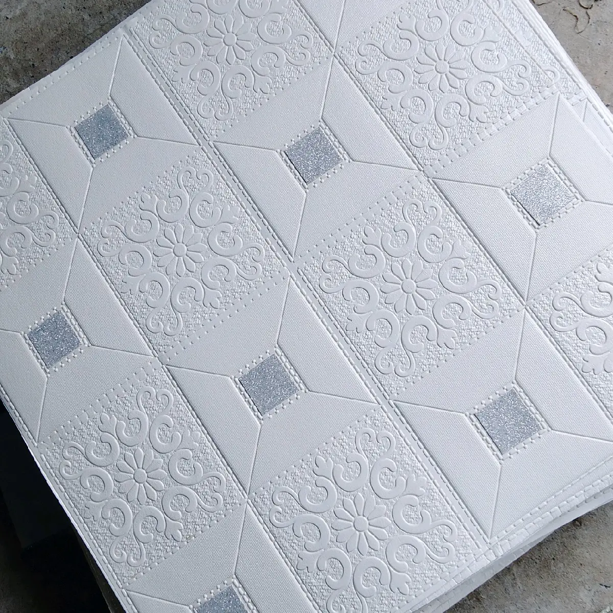 Combo 10 tấm Hoa Văn+ Nhũ Bạc KHÁCH TỰ DÁN khổ lớn 70x70cm dày 3mm sẵn keo