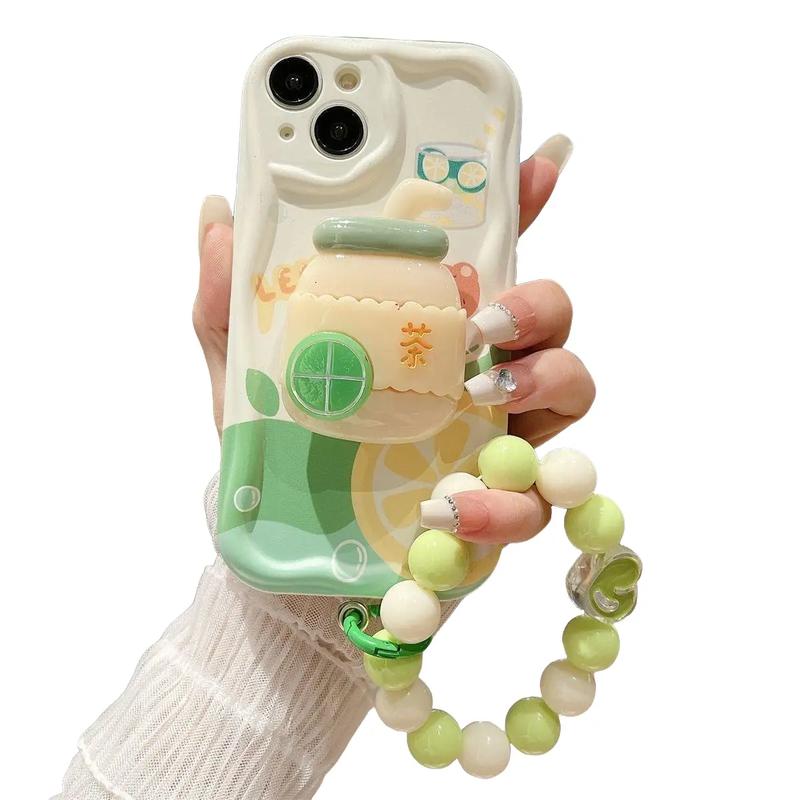 Vỏ cho iPhone 15 14 13 12 11 Pro Max Plus 7 8 6s 6 Plus X Xr Xs Max Giá đỡ nước trái cây Vòng đeo tay Kết cấu kem mềm Ốp Điện Thoại