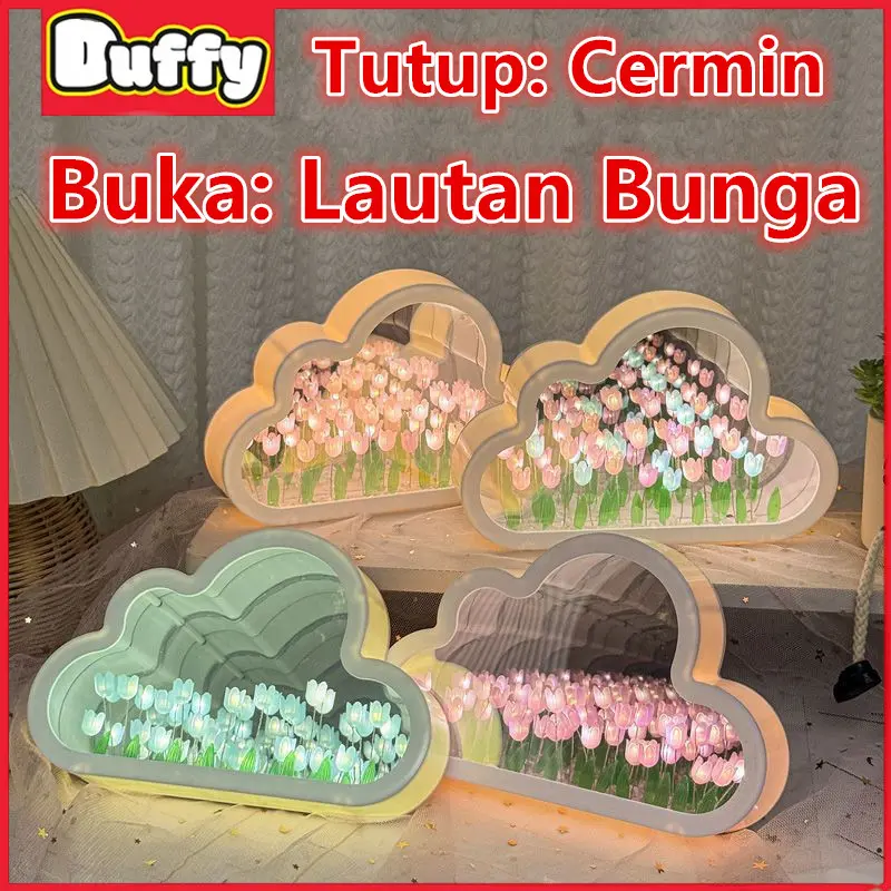 Duffy toys Lampu Cermin Tulip DIY LED Handmade Bunga Tulip Lampu Awan / Hadiah Untuk Pacar Sahabat
