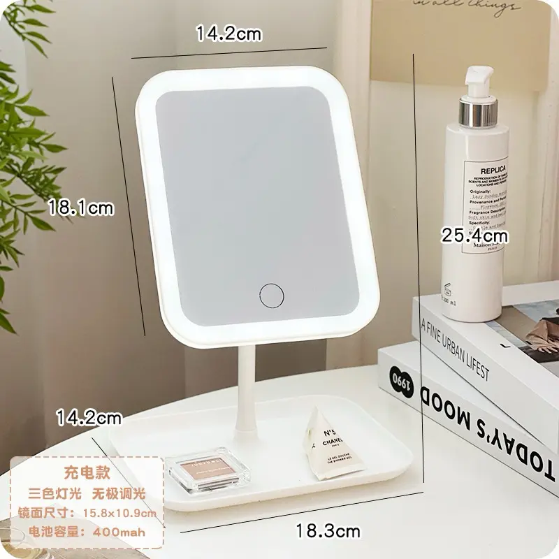 Gương Trang Điểm Để Bàn Có Đèn Led Cảm Ứng 3 Chế Độ Ánh Sáng Xoay 180 Độ Cosmetic Mỹ Phẩm 2
