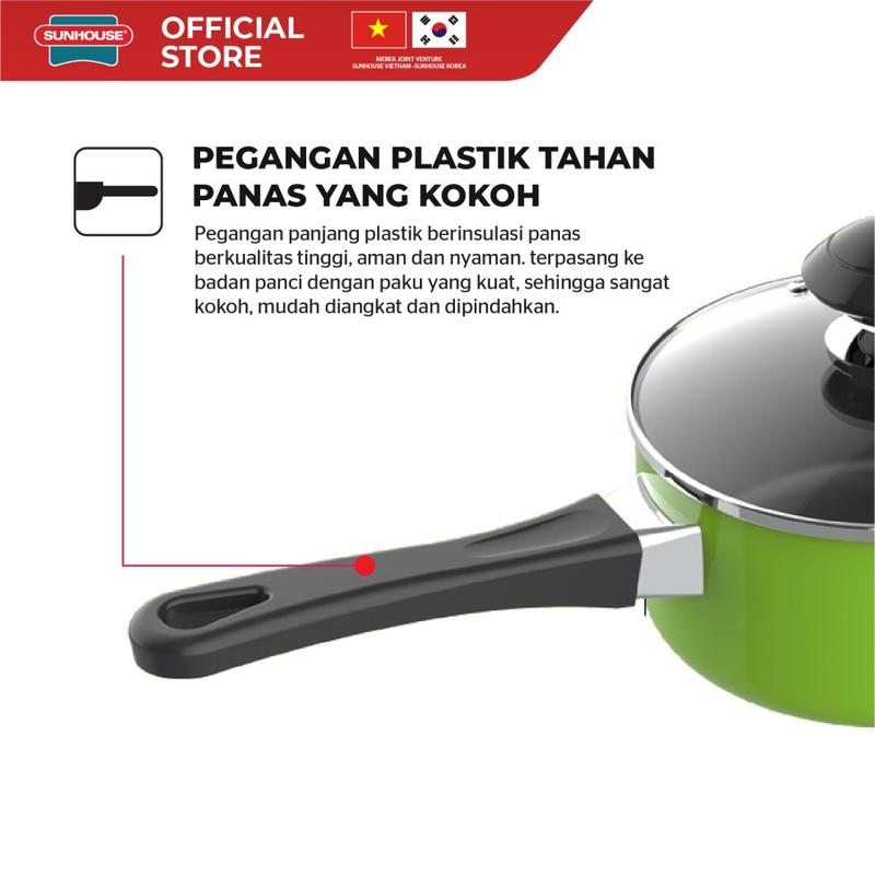 Product Introduction of Sunhouse SHG-MP16 Panci Saucepan+Tutup Kaca Anti Lengket Hijau 16cm 1 Pcs Aluminium Dapur 18