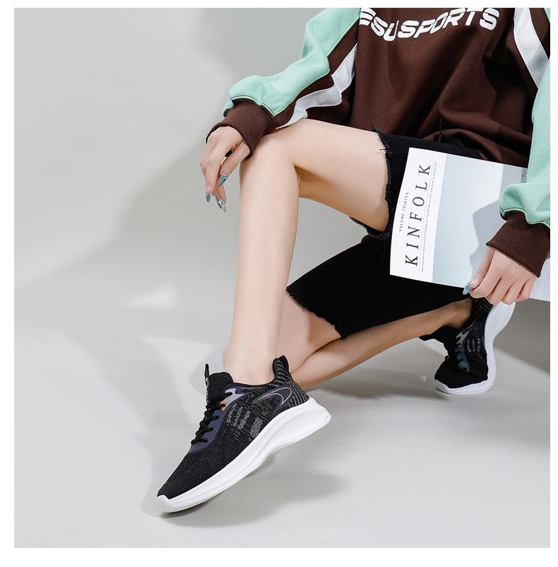 Product Introduction of Women's White Shoes Thick Sole Light Running Shoes Fashionable Stylish Outfit Autumn Breathable Sneaker Flying Woven Korean Style Women's Shoes 20