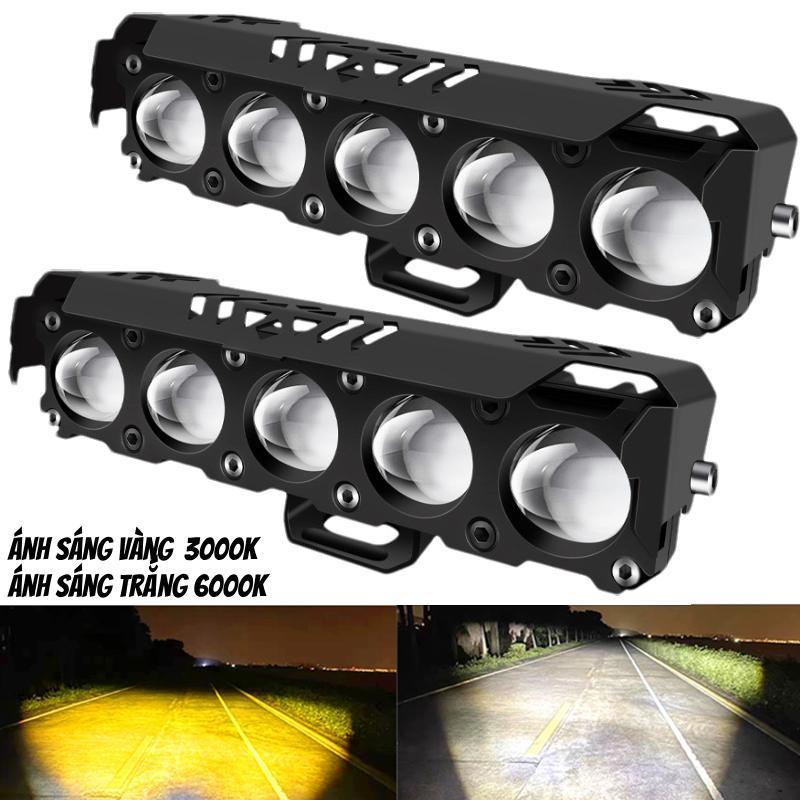 Đèn LED Trợ Sáng 5 Mắt Bi Cầu 3 Chế độ Pha Trắng - Cos Vàng Siêu Sáng Dùng Chung điện áp 12 24v Cho ô Tô -xe Tải -xe Máy Đèn Pha Phụ Tùng
