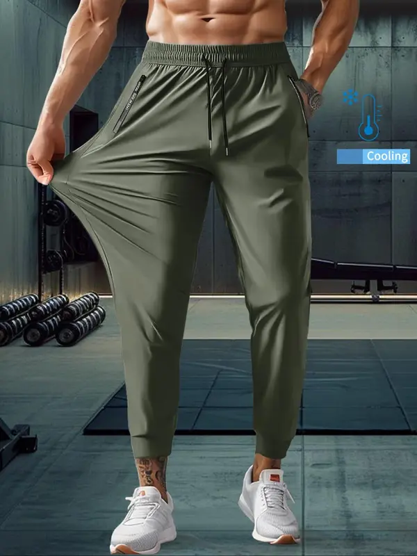 Men's Zipper Sports Joggers, Breathable Quick Drying Pants, Casual Comfy Trousers for Outdoor Workout Running, Clothing, Activewear, Runner Pants 4