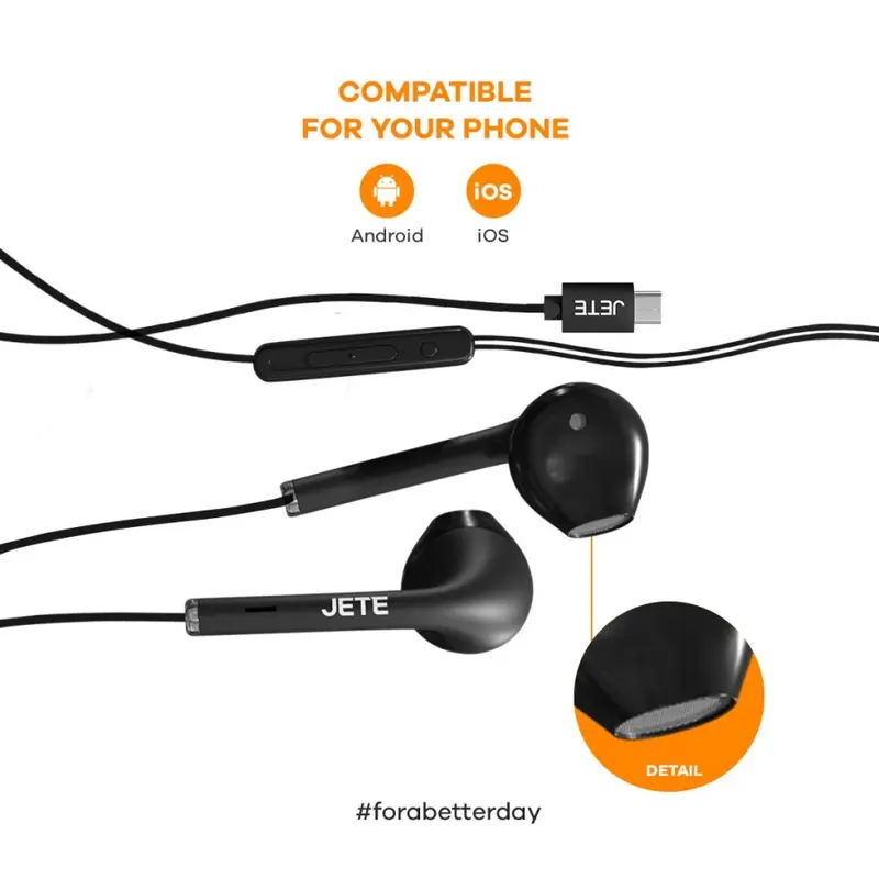 Headset Kabel Murah Extra Bass  Putih Earphone Type C JETE Classic 2 - Garansi 2 Tahun Silver Headphones 2