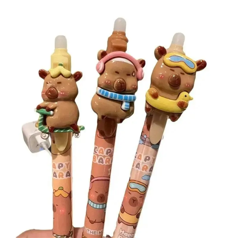 Random Color Cute Capybara Design Erasable Pen (3 Counts), Retractable 0.5mm Erasable Ink Pen, Lightweight Comfortable to Hold Writing Tool for School & Office 2