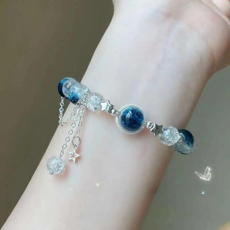 Product Introduction of Niche Design Star Chain Tassel for Women sy Blue Crystal Beads Elastic Rope Bracelet Best Friend Jewelry Gifts 9