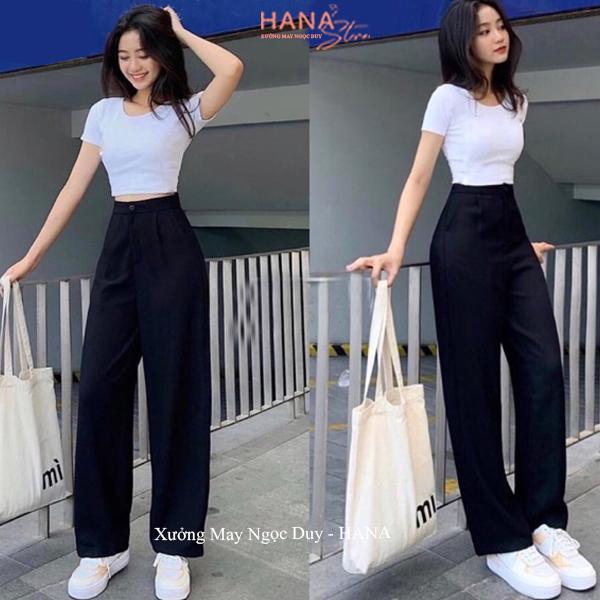 Quần ống rộng suông nữ lưng cao m50 m55 m60 m65 m70 khóa trước vải tuyết mưa mềm dáng quần tây nữ ống rộng đi học biển làm công sở cạp cao