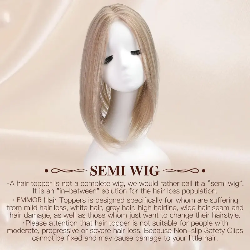 Local shipping- 14 Inch Light Blonde & Brown Hair Toppers for Women Human Hair Toppers Hair Pieces Swiss Base with 3 Clips in Wiglets Toppers for Women with Thinning Hair Grey Hair Loss 8