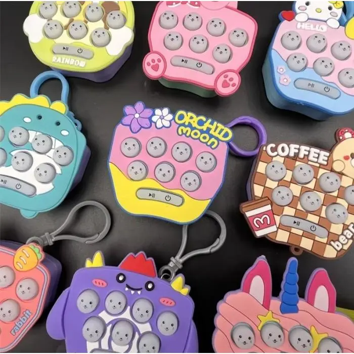 Mainan Gantungan Kunci Anak Game Pop it elektrik mini pop push Games Fidget Bubble Console Children's Puzzle Pocket Whack-a-Mole Mini Decompression Game Console School Bag Pendant Toy 6
