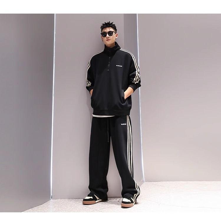 Product Introduction of FANAVY-National Trend Casual Sports Suit Spring Autumn Men's Trendy Half-Zip Pullover Casual Top Plus Size Wide-Leg Straight Pants 13