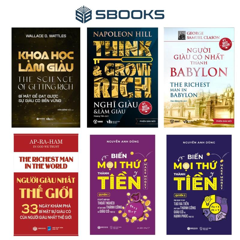 Sách Combo 6 Cuốn Tư Duy Làm Giàu : Khoa Học Làm Giàu + Nghĩ Giàu Làm Giàu + Người Giàu Có Nhất Thành Babylon + Người Giàu Nhất Thế Giới + Biến Mọi Thứ Thành Tiền (Quyển 1+2) - SBOOKS