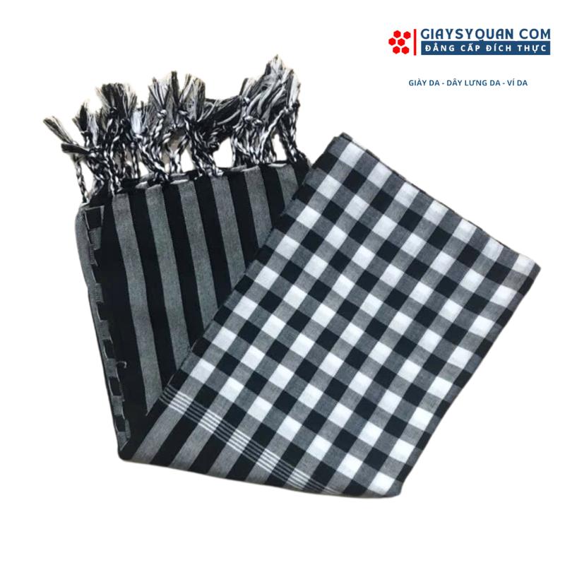 Khăn Rằn Nam Bộ Size Lớn 160X40 cm, Loại Tốt Truyền Thống Màu Trắng Đen