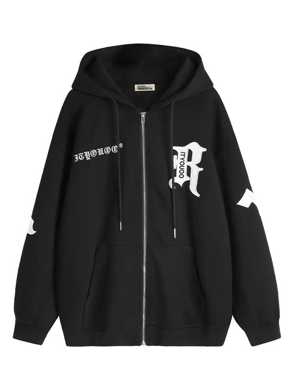 Áo khoác hoodie dây kéo chất liệu NỈ BÔNG họa  tiết CHỮ R form rộng nón to họa  tiết SIÊU Ngầu nhiều màu BẢO ĐĂNG Menswear Màu Đen