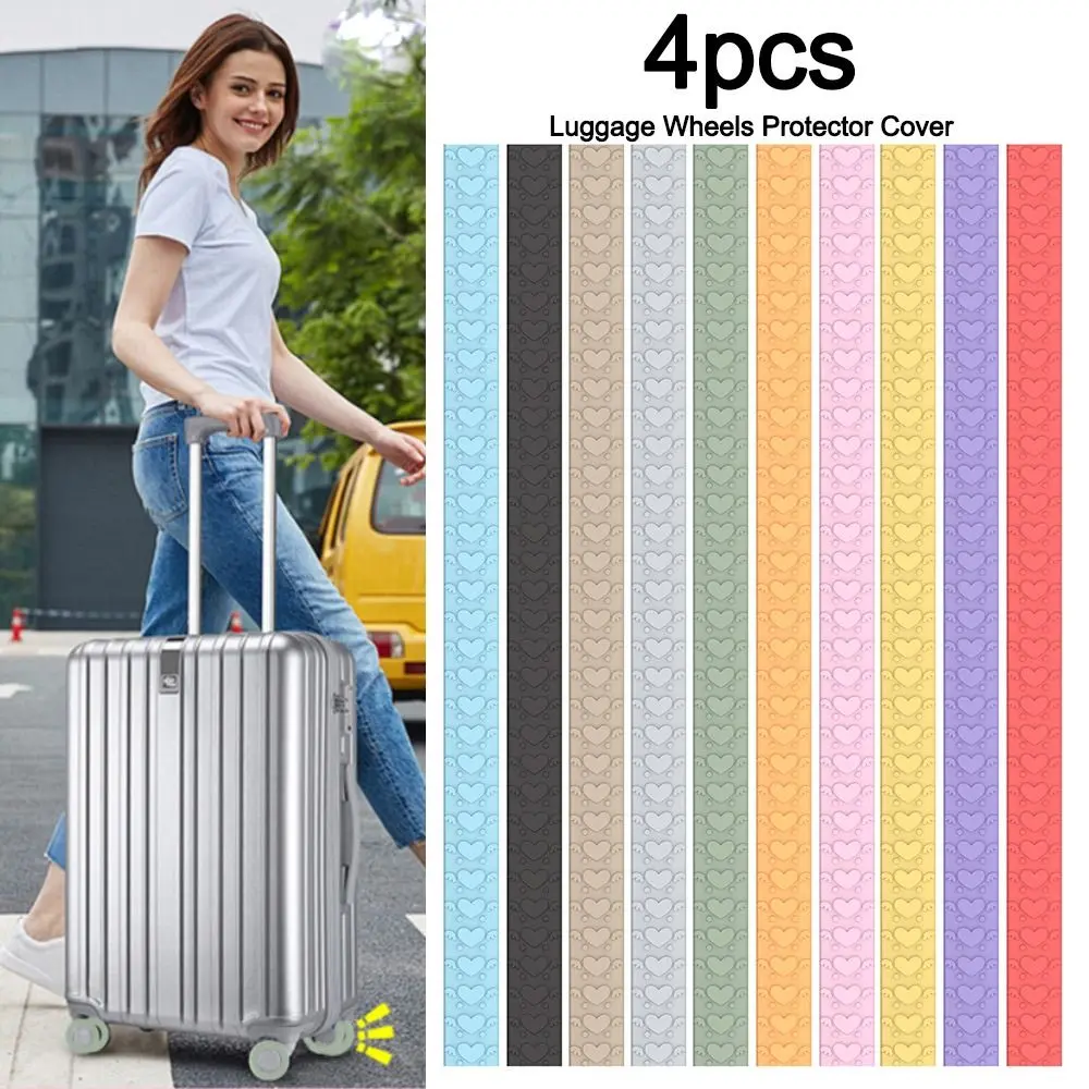 4Pcs Portable Silicone Luggage Wheels Protector Cover Anti-slip Reduce Noise Suitcases Wheel Protection Rings Shock Absorption Reduce Wheel Wear Luggage Caster Shoes Luggage Accessories