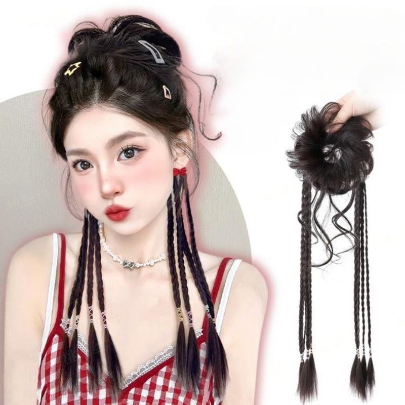 Tóc Giả Tua Rua Xoăn Bồng Bềnh Tự Nhiên, Dành Cho Nữ, Tóc Nối Đuôi Ngựa Giả Buộc Nụ Hoa Bện Xoắn Lười Biếng