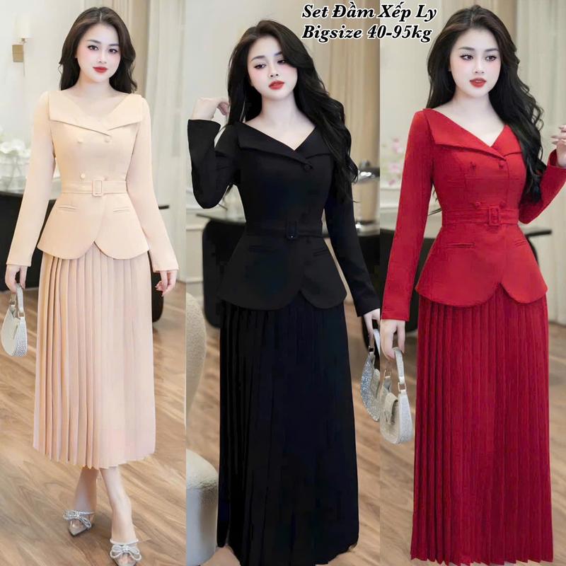 Set Bigsize Áo Vest Vạc Peplum Mix Chân Váy Xếp Ly Dáng Dài Che Bụng Lụa Chéo Thái Thiết Kế Dự Tiệc Nữ Cao Cấp 50-95kg2361