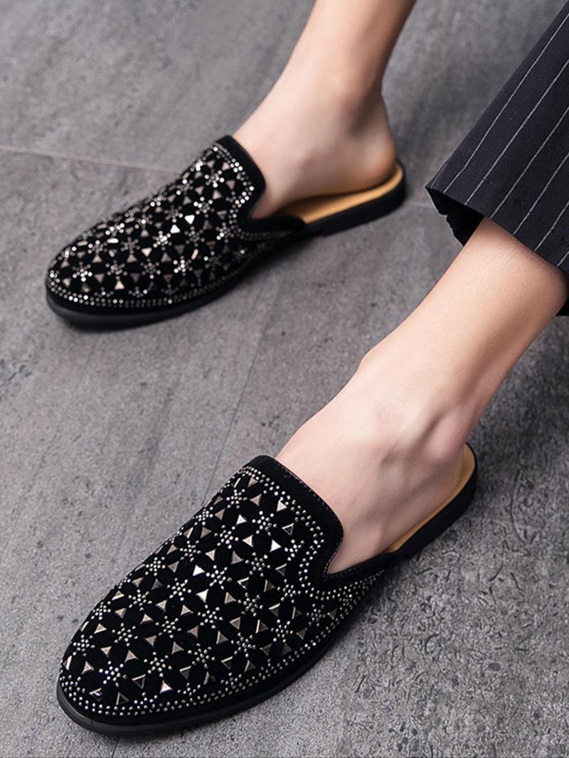 Product Introduction of Men's Fashionable Rhinestone Decorated Slip-on Loafers, Casual Comfortable Flat Shoes for Daily Wear, Lightweight Breathable Shoes for All Seasons 5