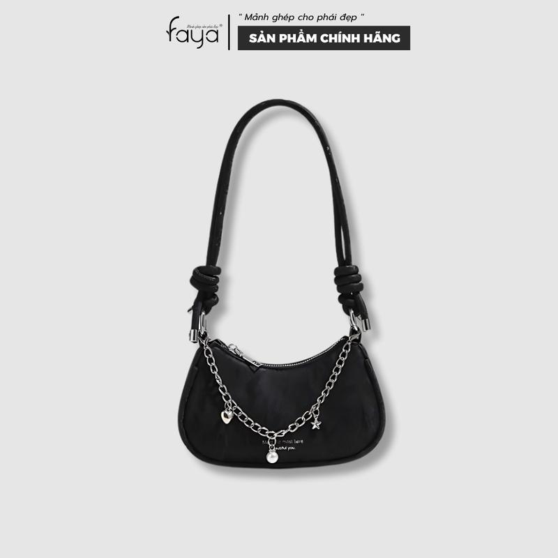 Túi xách nữ T2138 dáng bầu đeo chéo/ Đeo Vai dây chỉnh được 2 trong 1 mang đi chơi dạo phố trẻ trung da hiệu ứng ánh nhũ phối dây charm dễ thương Faya Bag Phone