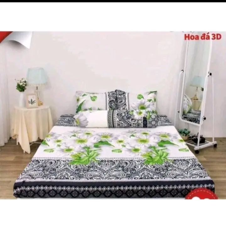 BỘ 4 MÓN GA CHUN, VỎ GỐI - CHẤT LIỆU COTTON POLY - MẪU HOA XINH.