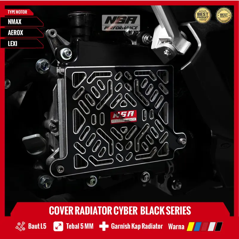 NSA COVER RADIATOR CYBER BLACK SERIES & SILVER SERIES ALL NMAX AEROX LEXI ADV STYLO VARIO Tutup Radiator Yamaha Honda 125 150 160 Aksesoris Akrilik Baut Bulat Engine Karet Motor Motorcycle Roda 0