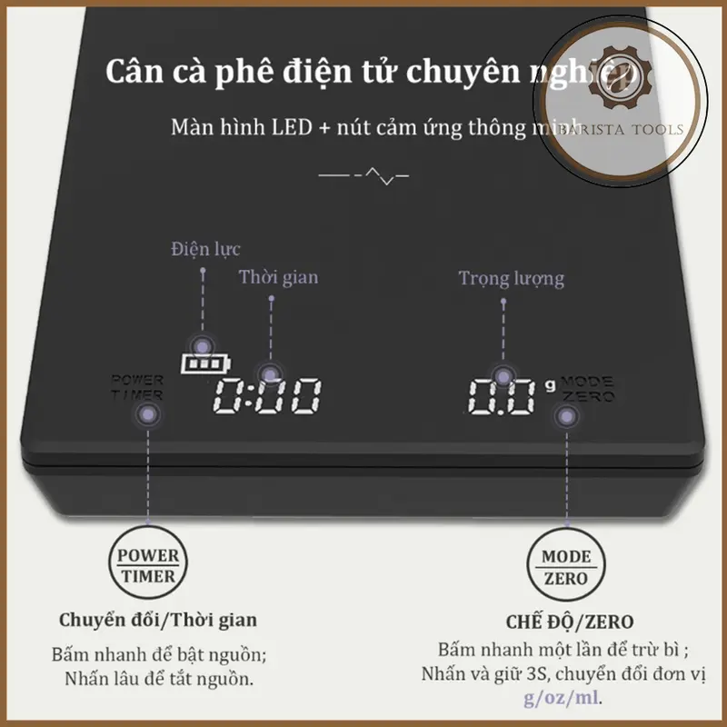Cân cà phê điện tử màn cảm ứng thông minh  3kg/0.1g | Scale Coffee 3