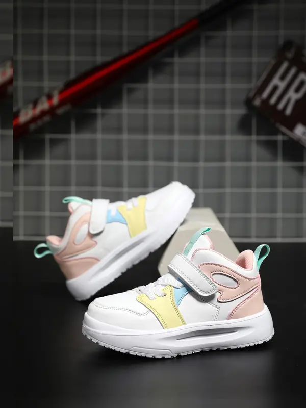 Kid's Casual Colorblock Lace Up Front PU Leather Sneakers, Comfortable Sports Shoes, Fashion Sports Sneakers For Boys & Girls 3