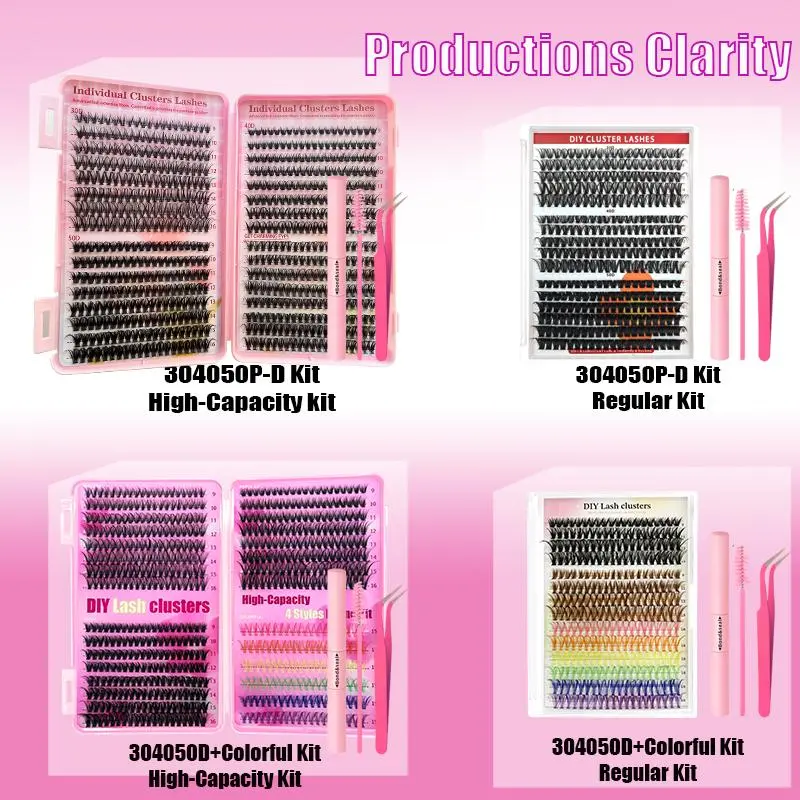 Mixed Style Individual Cluster Lashes Set, 30D 40D 50D 9-16mm Clusters Eyelashes & Double-ended Seal and Bond & Brush & Tweezers, 1 Set Natural Curl Eyelashes Extensions Kit, Eye Makeup Product for Women & Girls, Valentine's Day Gift, Cosmetic 2