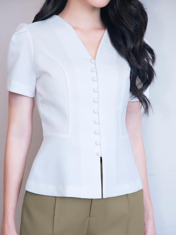 Áo kiểu tim nút bọc A322 - Kem, Trắng, Nâu, Đỏ, xanh bơ, đen, be, Xanh đậu,VÀNG hồng Nữ Women