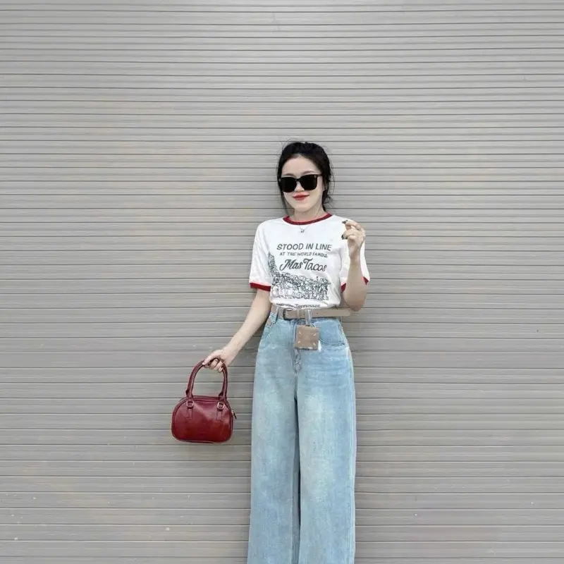 TATTA Jeans |#A17/A68  Quần Jeans Xuông 94cm 3 Màu Kèm Đai Charm  Nữ Kem Women quần bò 1