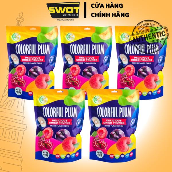 Combo 5 gói Ô Mai Xí Muội 5 vị COLORFUL PLUM 408g, omai ximuoi mix vị trái cây, Ăn Vặt dẻo giòn chua ngọt vừa phải, Kẹo ô mai mix vị Snack Food - SWOT