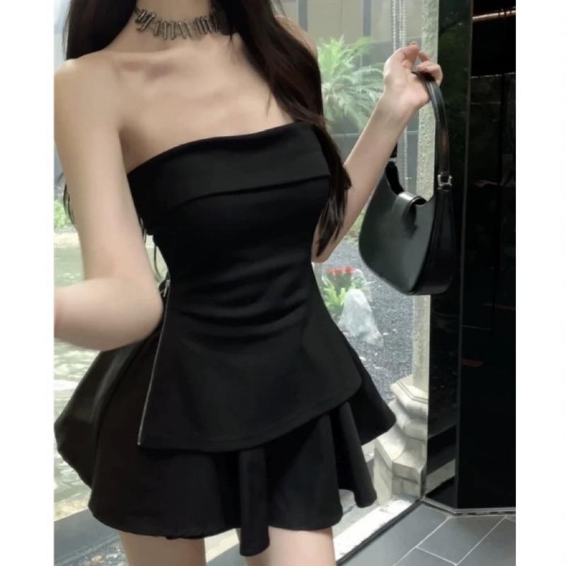 Set Áo Cúp Kéo Khóa Bên Hông Kèm Chân Váy Xòe Cá Tính Set Chân Váy Áo Quây Sang Chảnh Nữ Set Bộ Nữ Tôn Dáng có ảnh thật Bo Chun