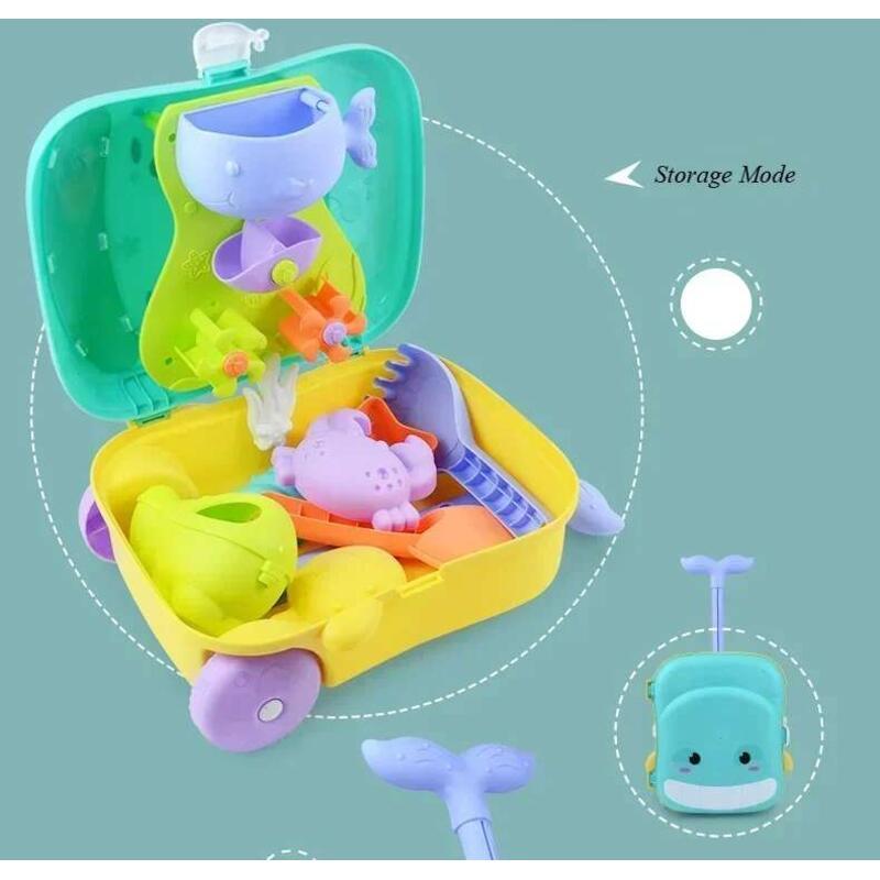 Product Introduction of Children Summer Beach Toys Outdoor Shovel Water Play Tools Beaide Trolley Suitcase Moulds Sand Rake Kids Gifts 4
