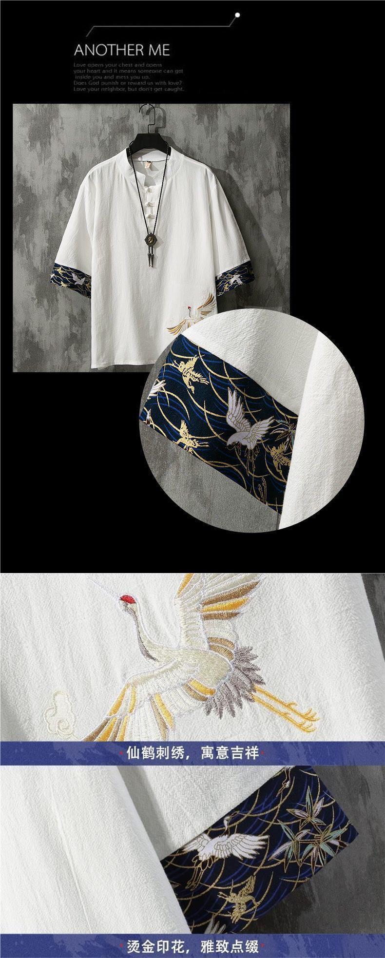 Product Introduction of Chinese Style Men's Linen Short Sleeve T-Shirt Summer Thin Loose Plus Size Embroidered Tang Suit Half Sleeve Shirt Cotton Linen Tee 6