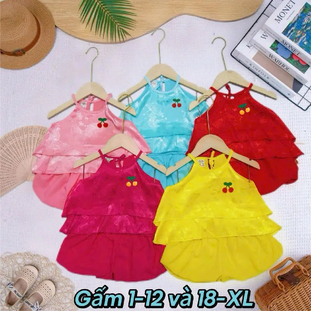 Combo 3 bộ yếm đào giành cho bé gái chất vải lụa mềm mại