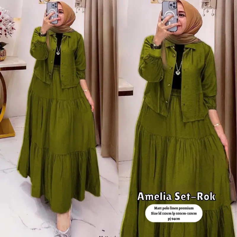 Amelia Set Rok Dan Atasan Bahan Crinkle Setelan Wanita Muslim Standar Dan Jumbo M-XXL Vitrah Fauziah Store 6