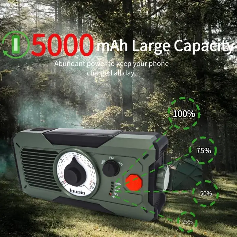 Solar Hand Crank Emergency Radio, Rechargeable AM/FM Emergency Crank Radio with Power Bank Function for iPhone, Outdoor Essentials 4