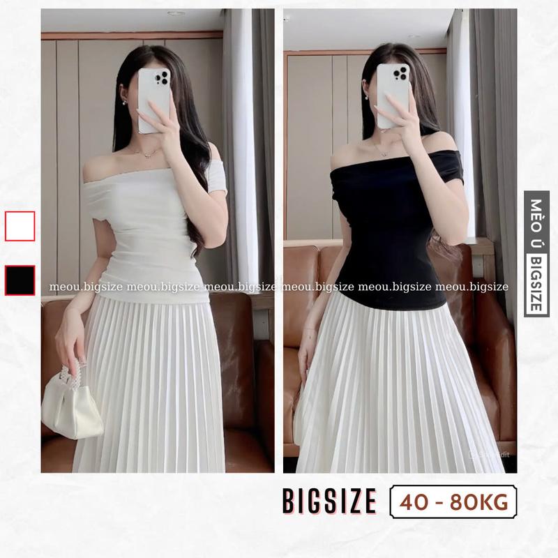 Áo trễ vai nữ BIGSIZE áo cộc tay co giãn ôm body mặc nhiều kiểu phong cách tiểu thư thanh lịch 3008