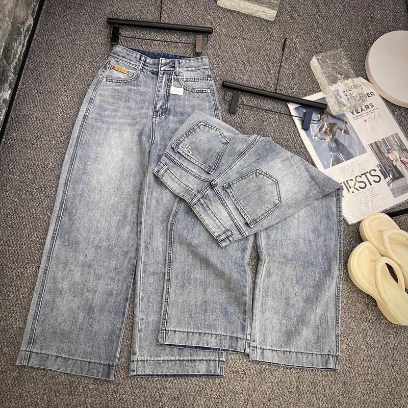 Quần jean nữ Dáng suông Thêu nơ dài 93-95cm không co dãn form chuẩn