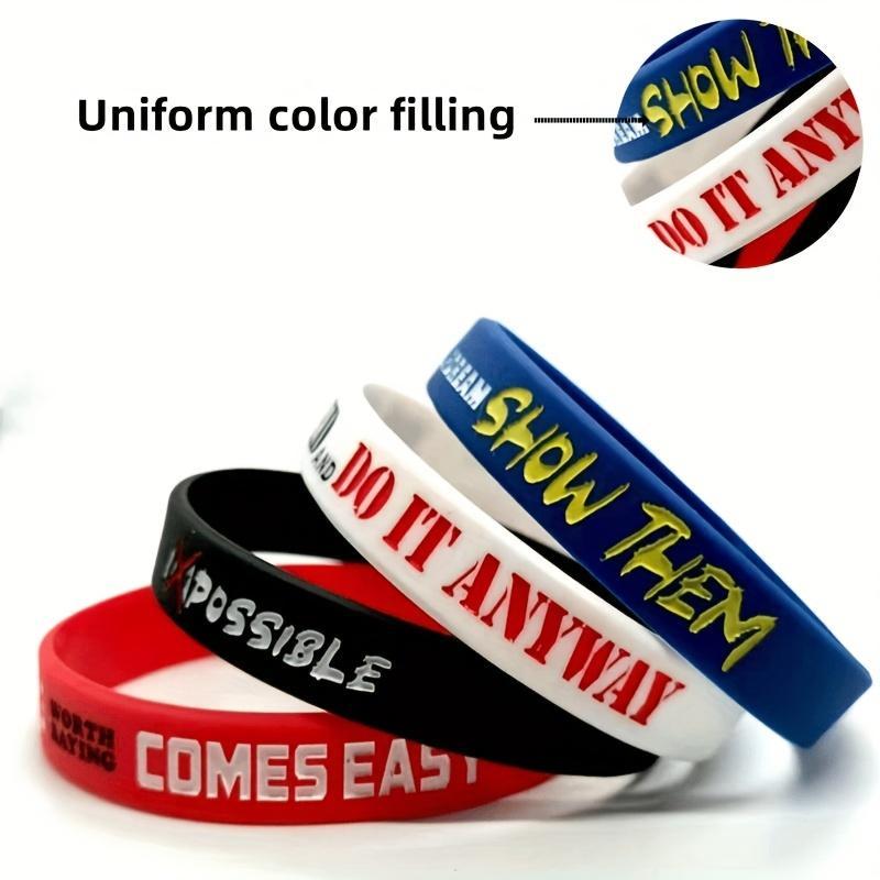 Colorful Silicone Sports Wristband, 5 Counts/set Inspirational Quotes Silicone Wristband, Indoor Recreation Equipment, Gym Accessories, Christmas, Christmas Gift 5
