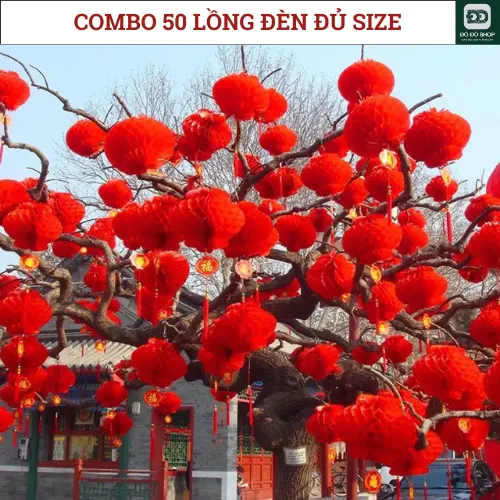 COMBO 50 Đèn Lồng Đỏ đủ Size từ 12-30cm chữ Phúc