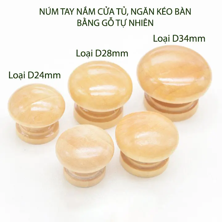 Bộ 5 núm tay nắm cửa tủ, ngăn kéo bàn, bằng gỗ tự nhiên sơn phủ bóng 2