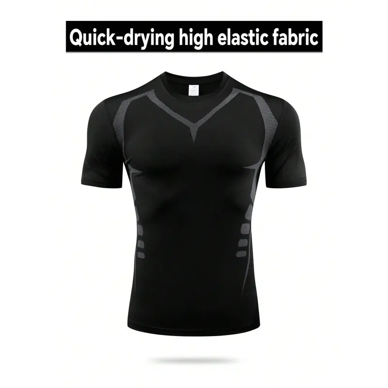 1pc Men's Compression Short Sleeve Base Layer Tight Fit Activewear For Core Workout 8
