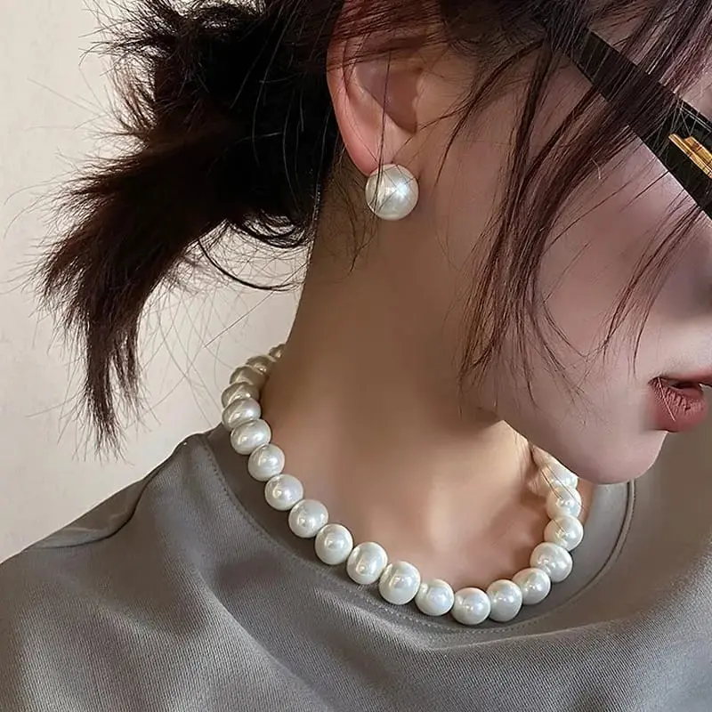 Kalung Jessica Mutiara Vintage Model Simpel Necklace Pria Wanita Unisex / Kalung Mutiara, Kalung Pria Dan Wanita Kekinian, Pearl necklace , Ukuran 8mm, 10mm, 12mm